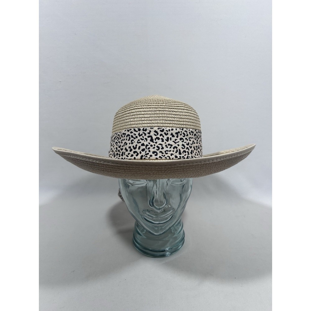 Magid Womens Straw Sun Hat Wide Brim Leopard Bow Beach Resort Coastal Chic